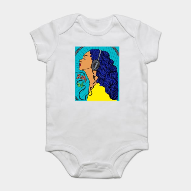 Girl listening to the music with headphone Baby Bodysuit by Urbanprint